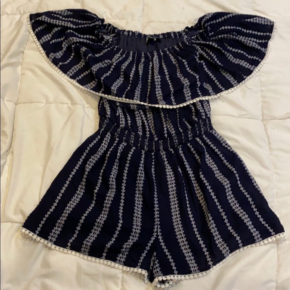 Lulus navy blue off the shoulder romper
